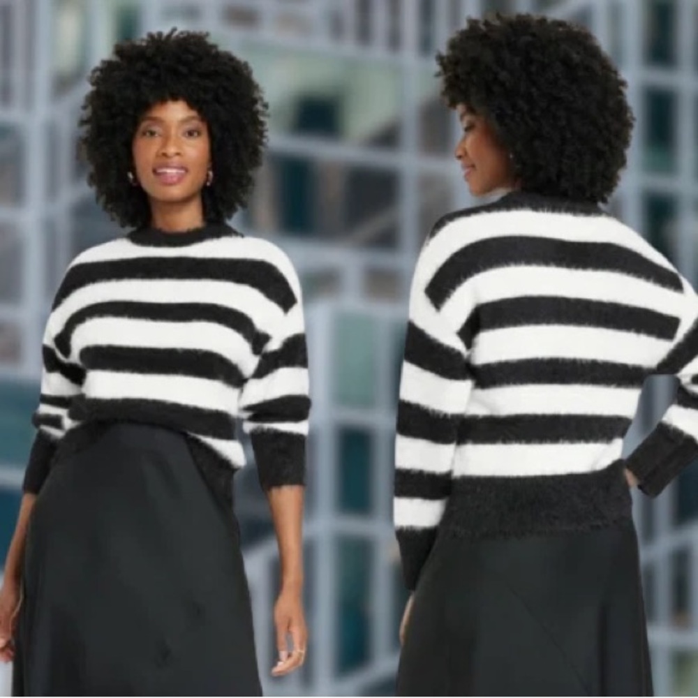 a new day Black and White Striped Sweater